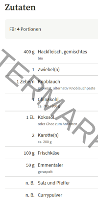 Essen - Chinakohl-Auflauf LC, Zutaten