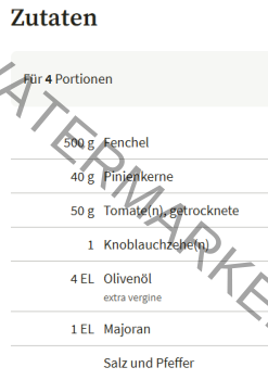 Essen - Fenchel auf italienisch, Zutaten