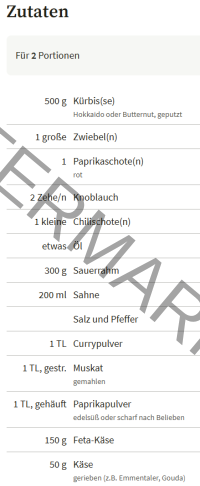 Essen - Kürbis-Gratin, Zutaten